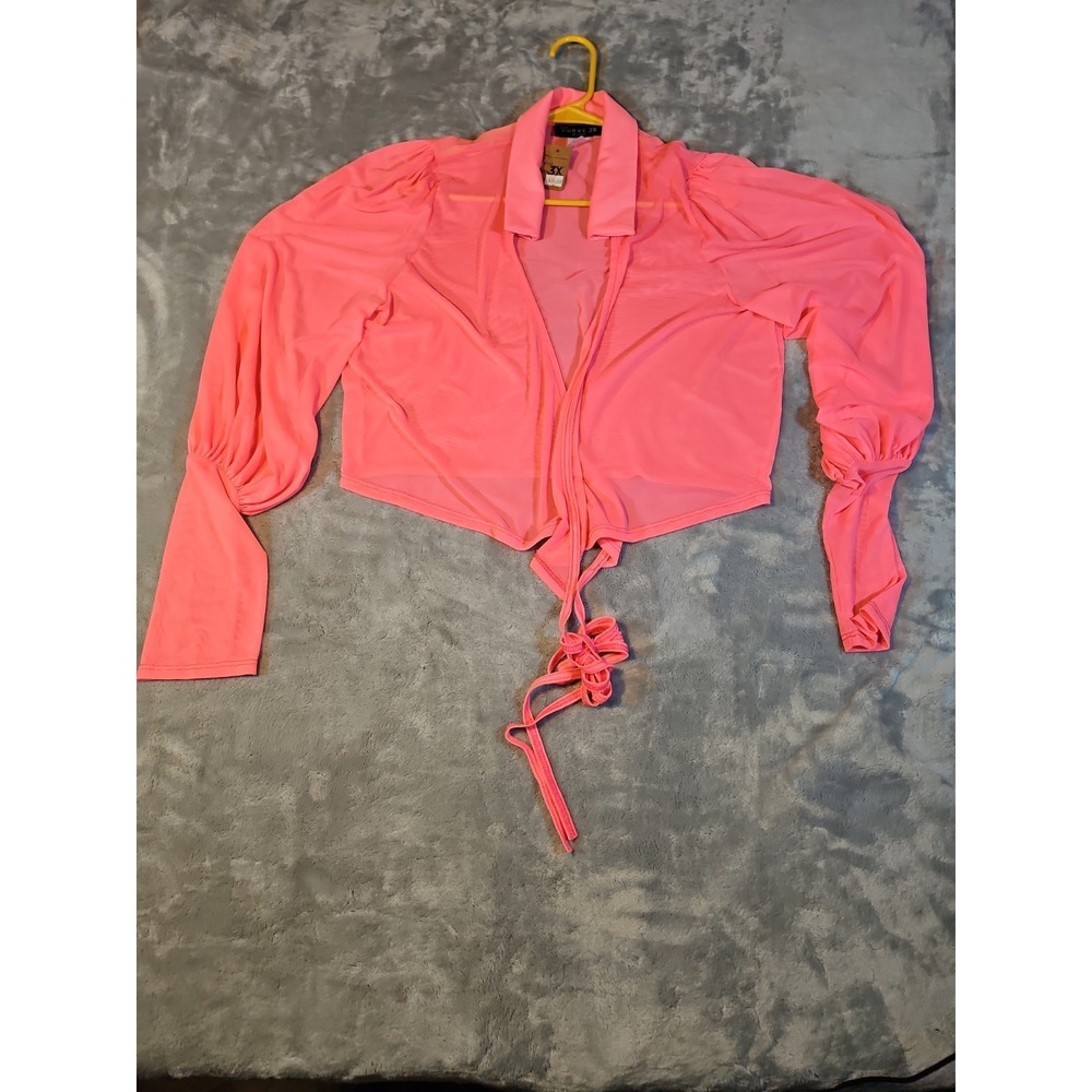 Women's Sexy Tie Knot Blouse Cross Wrap Deep Neck Long Sleeves Size 3X